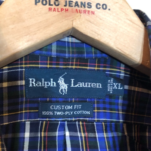 VTG Ralph Lauren Custom Fit Plaid Long Sleeve Button Up 100% Two-Ply Cotton XL - Picture 7 of 8